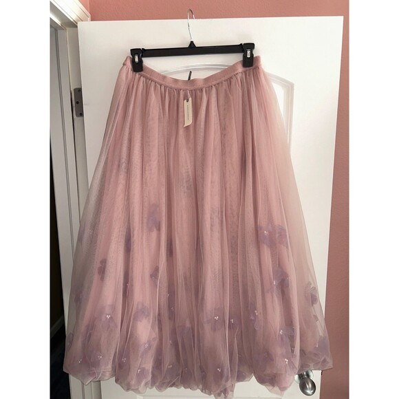 Anthropologie Women’s Blossom Bubble Flower Applique Tulle Midi Skirt size L NWT - Picture 7 of 11